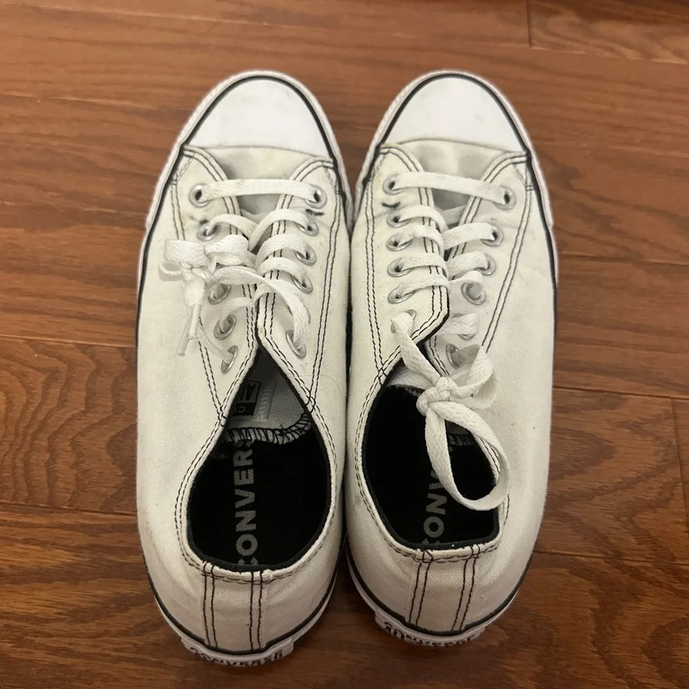 White and Black Men's Converse Lowtop with Black Stitching - Picture 4 of 5